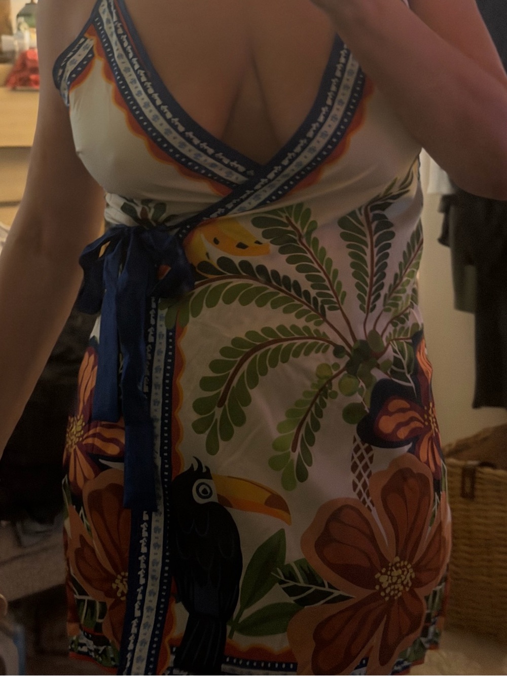 Multi-Color tie around Vacation Dress with side Blue Bow